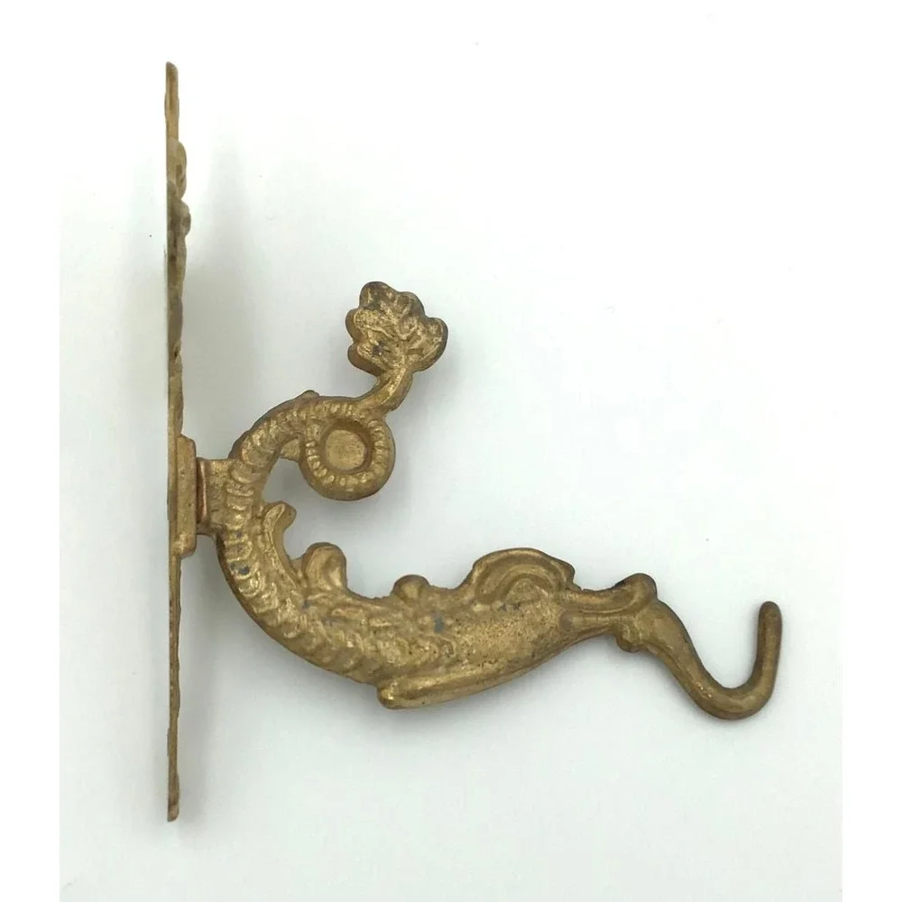 VTG Brass Dragon Sea Creature Wall Hooks Ornate Nautical Decor Set of 2 Coastal